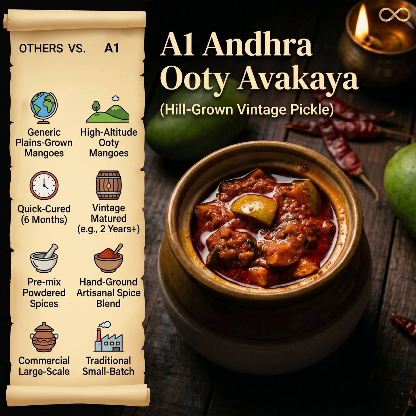 A1 Andhra Ooty Avakaya (Hill-Grown Vintage Pickle) 1kg