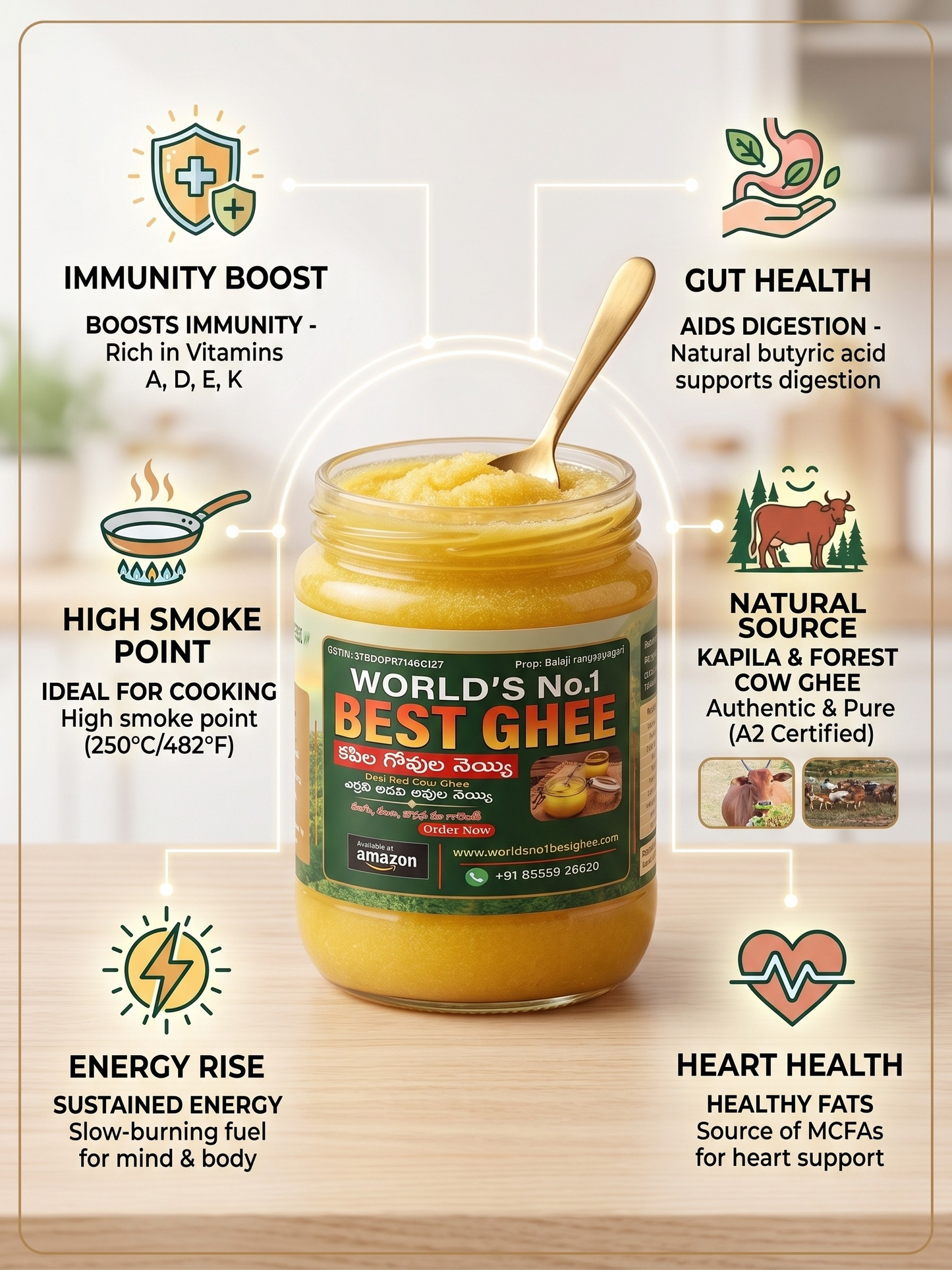 Sacred Kapila A2 Cultured Ghee (Forest-Grazed) 1KG