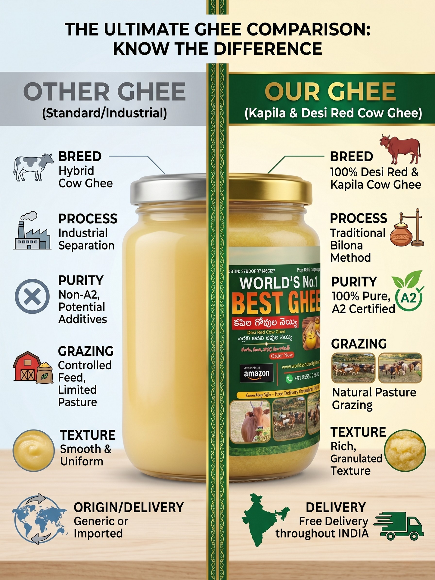 Sacred Kapila A2 Cultured Ghee (Forest-Grazed) 1KG