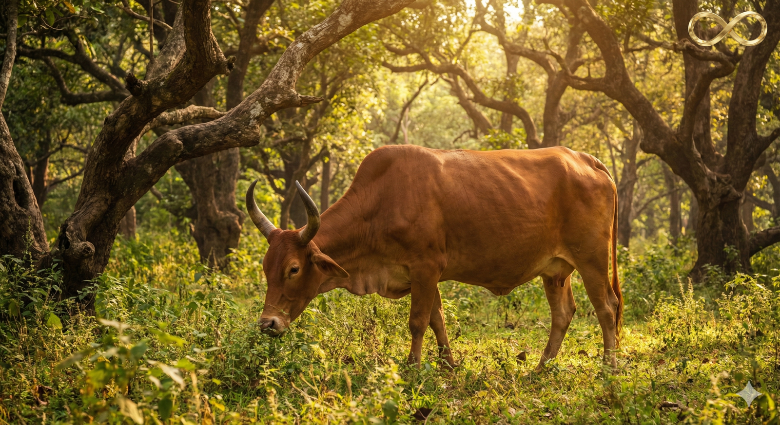 Sacred Kapila Red Cow in forest